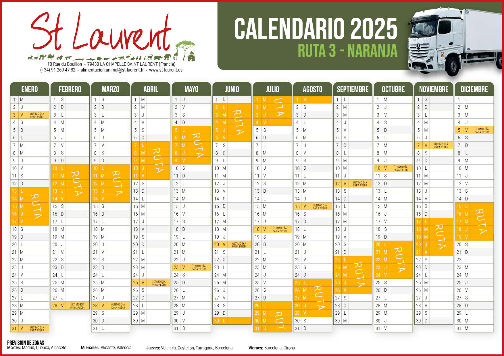 Calendario Ruta Naranja 2025